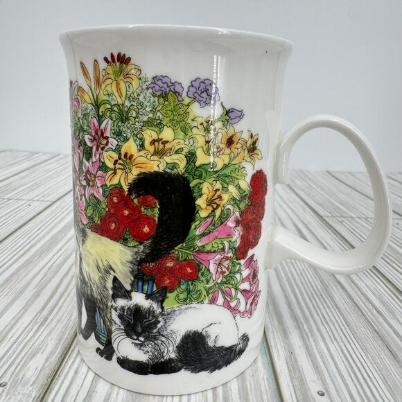 Dunoon Sophisticats fine bone china mug coffee cup floral Siamese Sue Scullard - Picture 2 of 10